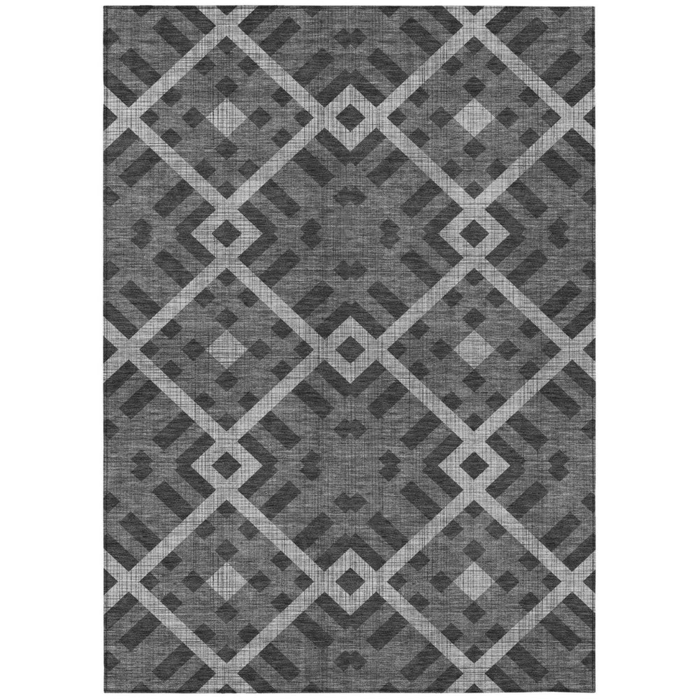 HomeRoots 9' Charcoal Gray and Silver Geometric Area Rug - Durable, Washable Design for Indoor and Outdoor Elegance 9' X 12' 578380