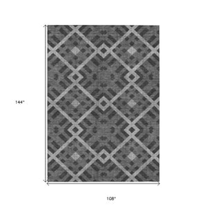 Homeroots 3' Artichoke Green Geometric Washable Area Rug - Perfect For Indoor And Outdoor Spaces, Durable Design 9' X 12' Polyester 578380