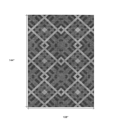 Homeroots 3' Artichoke Green Geometric Washable Area Rug - Perfect For Indoor And Outdoor Spaces, Durable Design 9' X 12' Polyester 578380