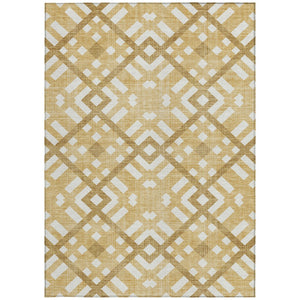 Homeroots 3' Artichoke Green Geometric Washable Area Rug - Perfect For Indoor And Outdoor Spaces, Durable Design 5' X 8' Polyester 578383