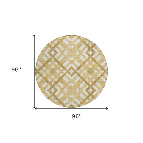 Homeroots 3' Artichoke Green Geometric Washable Area Rug - Perfect For Indoor And Outdoor Spaces, Durable Design 8' Round Polyester 578384