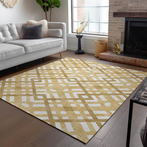 Homeroots 3' Artichoke Green Geometric Washable Area Rug - Perfect For Indoor And Outdoor Spaces, Durable Design 9' X 12' Polyester 578386