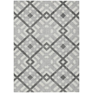 HomeRoots 5' Modern Geometric Gray Charcoal and Ivory Area Rug - Durable, Washable for Indoor & Outdoor Use 5' X 8' 578389