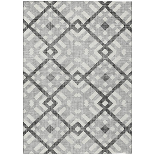 HomeRoots 5' Modern Geometric Gray Charcoal and Ivory Area Rug - Durable, Washable for Indoor & Outdoor Use 8' X 10' 578391