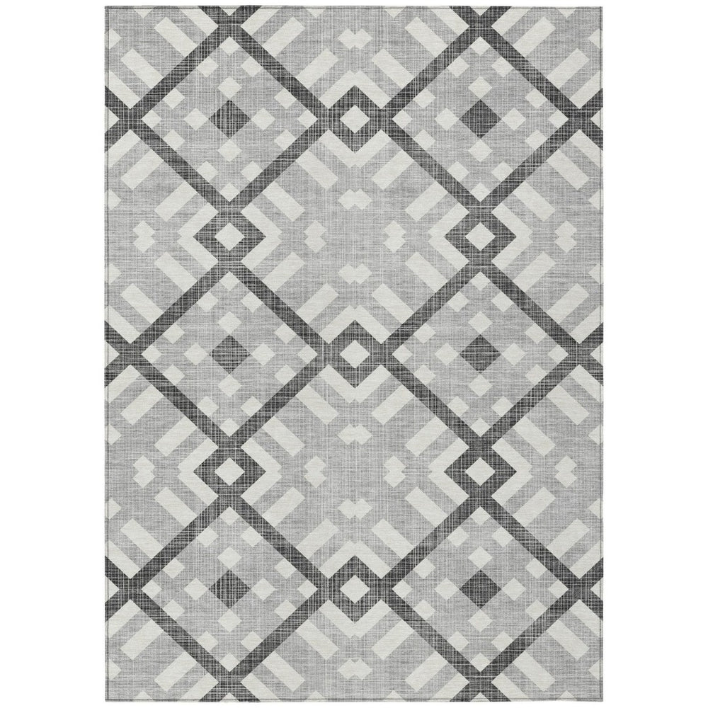 HomeRoots 5' Modern Geometric Gray Charcoal and Ivory Area Rug - Durable, Washable for Indoor & Outdoor Use 10' X 14' 578393