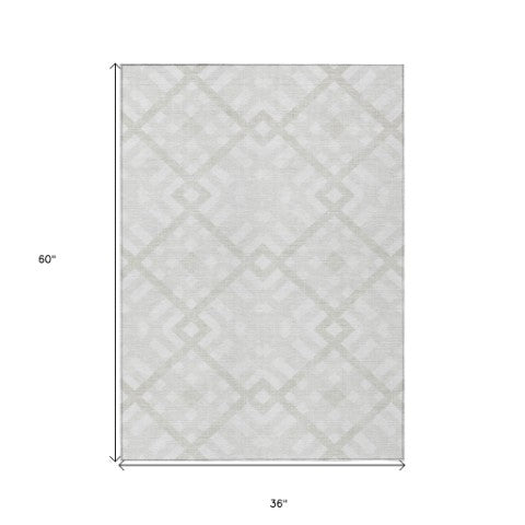 Homeroots 3' Artichoke Green Geometric Washable Area Rug - Perfect For Indoor And Outdoor Spaces, Durable Design 3' X 5' Polyester 578394