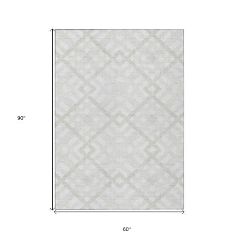 Homeroots 3' Artichoke Green Geometric Washable Area Rug - Perfect For Indoor And Outdoor Spaces, Durable Design 5' X 8' Polyester 578395