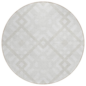HomeRoots 5' Modern Geometric Washable Area Rug in Ivory, Beige & Tan - Durable for Indoor & Outdoor Use 8' Round 578396
