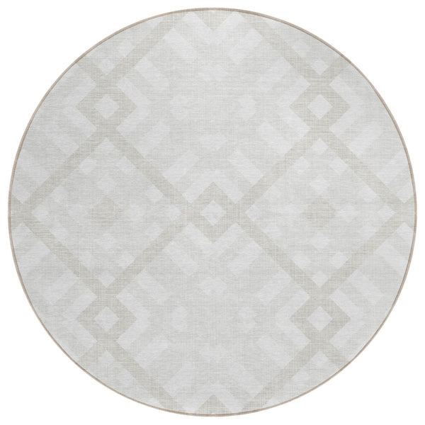 HomeRoots 5' Modern Geometric Washable Area Rug in Ivory, Beige & Tan - Durable for Indoor & Outdoor Use 8' Round 578396