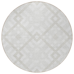 Homeroots 3' Artichoke Green Geometric Washable Area Rug - Perfect For Indoor And Outdoor Spaces, Durable Design 8' Round Polyester 578396