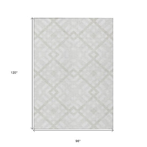 Homeroots 3' Artichoke Green Geometric Washable Area Rug - Perfect For Indoor And Outdoor Spaces, Durable Design 8' X 10' Polyester 578397