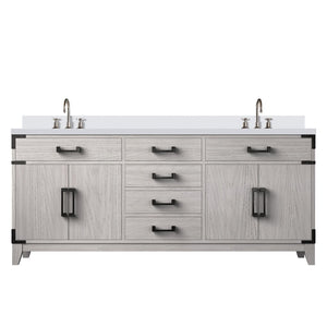 English Elm White Oak Double Bath Vanity: 72" W, Luxurious White Quartz Top & Chrome Faucet Set For Stylish Storage B2731P259915-GIGA