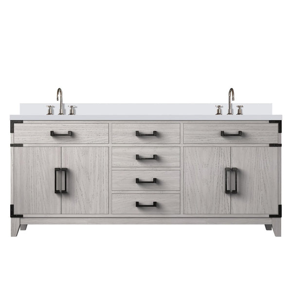 English Elm White Oak Double Bath Vanity: 72" W, Luxurious White Quartz Top & Chrome Faucet Set For Stylish Storage B2731P259915-GIGA