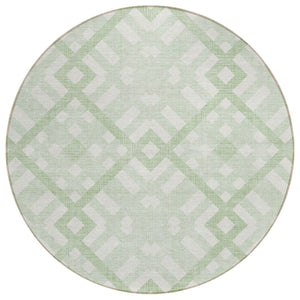 HomeRoots 5' Mint Green and Ivory Geometric Area Rug - Stylish, Washable, Indoor-Outdoor Versatility for Any Space 8' Round 578402