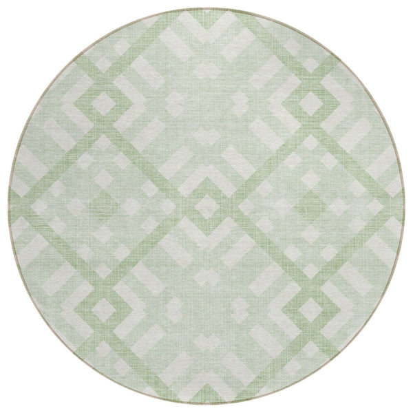 HomeRoots 5' Mint Green and Ivory Geometric Area Rug - Stylish, Washable, Indoor-Outdoor Versatility for Any Space 8' Round 578402