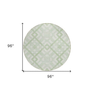 Homeroots 3' Artichoke Green Geometric Washable Area Rug - Perfect For Indoor And Outdoor Spaces, Durable Design 8' Round Polyester 578402