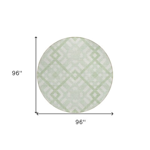 Homeroots 3' Artichoke Green Geometric Washable Area Rug - Perfect For Indoor And Outdoor Spaces, Durable Design 8' Round Polyester 578402