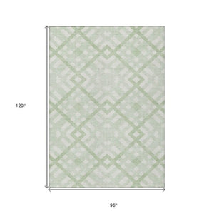 Homeroots 3' Artichoke Green Geometric Washable Area Rug - Perfect For Indoor And Outdoor Spaces, Durable Design 8' X 10' Polyester 578403