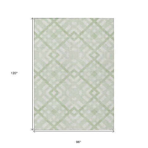 Homeroots 3' Artichoke Green Geometric Washable Area Rug - Perfect For Indoor And Outdoor Spaces, Durable Design 8' X 10' Polyester 578403