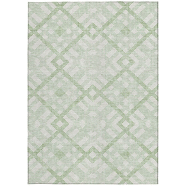 Homeroots 3' Artichoke Green Geometric Washable Area Rug - Perfect For Indoor And Outdoor Spaces, Durable Design 9' X 12' Polyester 578404