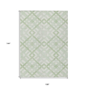 Homeroots 3' Artichoke Green Geometric Washable Area Rug - Perfect For Indoor And Outdoor Spaces, Durable Design 9' X 12' Polyester 578404