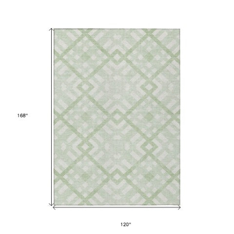 Homeroots 3' Artichoke Green Geometric Washable Area Rug - Perfect For Indoor And Outdoor Spaces, Durable Design 10' X 14' Polyester 578405