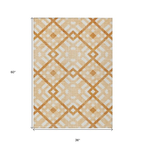 Homeroots 3' Artichoke Green Geometric Washable Area Rug - Perfect For Indoor And Outdoor Spaces, Durable Design 3' X 5' Polyester 578406