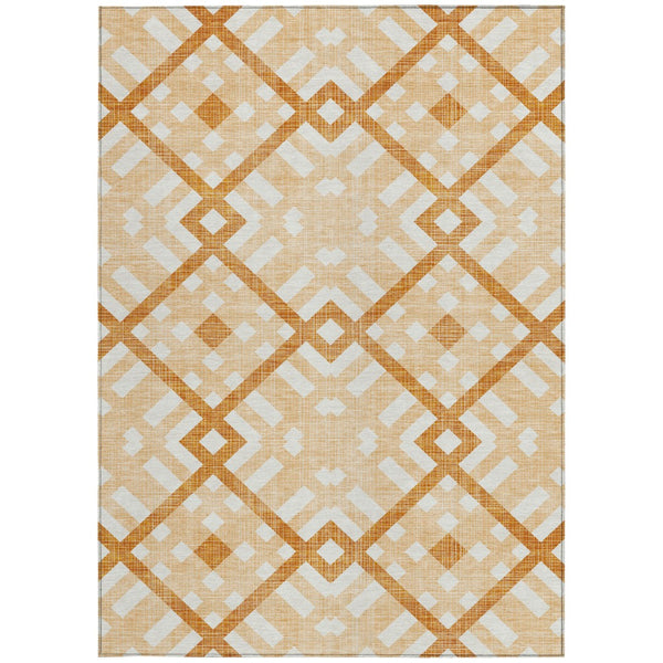 Homeroots 3' Artichoke Green Geometric Washable Area Rug - Perfect For Indoor And Outdoor Spaces, Durable Design 5' X 8' Polyester 578407