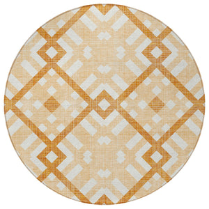 Homeroots 3' Artichoke Green Geometric Washable Area Rug - Perfect For Indoor And Outdoor Spaces, Durable Design 8' Round Polyester 578408