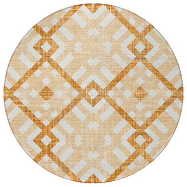 Homeroots 3' Artichoke Green Geometric Washable Area Rug - Perfect For Indoor And Outdoor Spaces, Durable Design 8' Round Polyester 578408