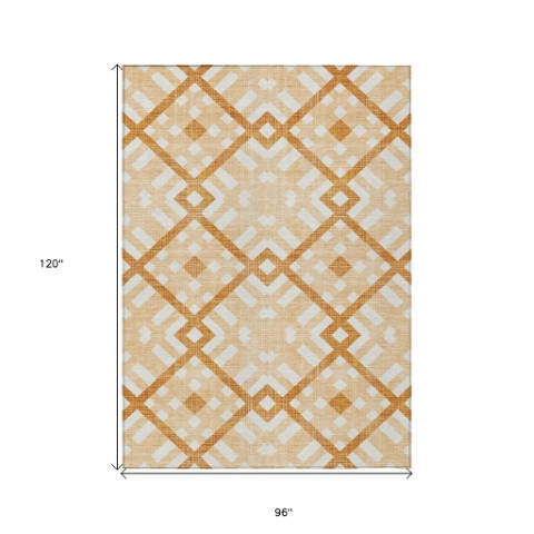 Homeroots 3' Artichoke Green Geometric Washable Area Rug - Perfect For Indoor And Outdoor Spaces, Durable Design 8' X 10' Polyester 578409