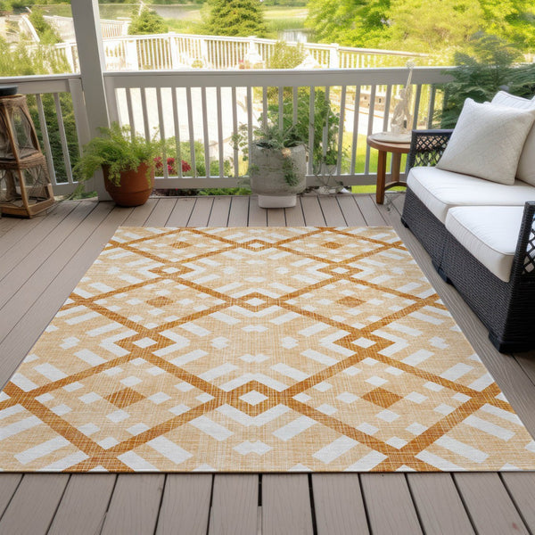 Homeroots 3' Artichoke Green Geometric Washable Area Rug - Perfect For Indoor And Outdoor Spaces, Durable Design 9' X 12' Polyester 578410