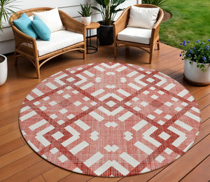 Homeroots 3' Artichoke Green Geometric Washable Area Rug - Perfect For Indoor And Outdoor Spaces, Durable Design 8' Round Polyester 578426