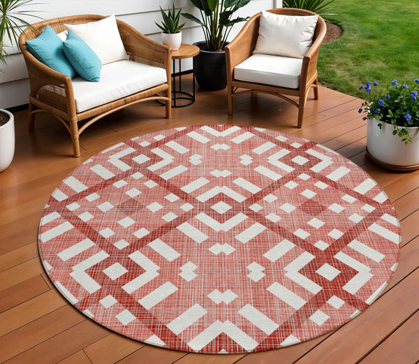Homeroots 3' Artichoke Green Geometric Washable Area Rug - Perfect For Indoor And Outdoor Spaces, Durable Design 8' Round Polyester 578426