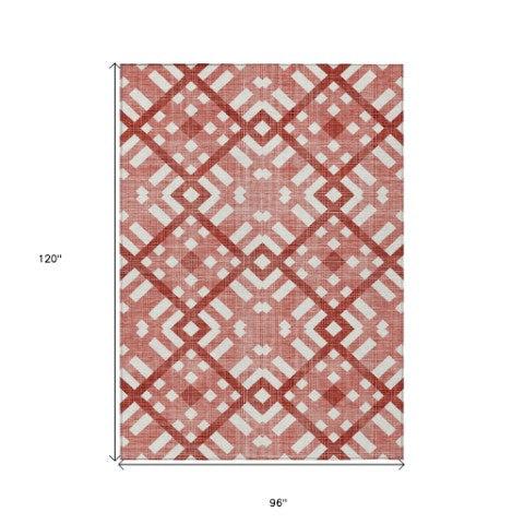 Homeroots 3' Artichoke Green Geometric Washable Area Rug - Perfect For Indoor And Outdoor Spaces, Durable Design 8' X 10' Polyester 578427