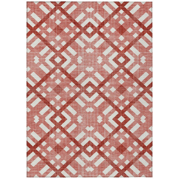 HomeRoots 9' Bold Red and Ivory Geometric Washable Area Rug for Indoor and Outdoor Spaces, Easy Care & Durable 9' X 12' 578428