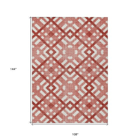 Homeroots 3' Artichoke Green Geometric Washable Area Rug - Perfect For Indoor And Outdoor Spaces, Durable Design 9' X 12' Polyester 578428