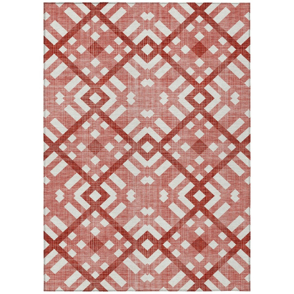 HomeRoots 5' Red and Ivory Geometric Indoor Outdoor Area Rug – Stylish, Durable, and Washable for Any Space 10' X 14' 578429