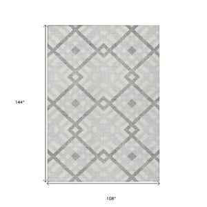 Homeroots 3' Artichoke Green Geometric Washable Area Rug - Perfect For Indoor And Outdoor Spaces, Durable Design 9' X 12' Polyester 578440