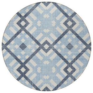 Homeroots 3' Artichoke Green Geometric Washable Area Rug - Perfect For Indoor And Outdoor Spaces, Durable Design 8' Round Polyester 578444