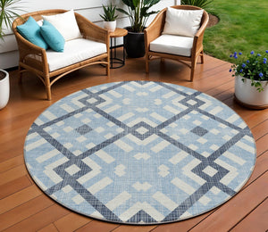 Homeroots 3' Artichoke Green Geometric Washable Area Rug - Perfect For Indoor And Outdoor Spaces, Durable Design 8' Round Polyester 578444