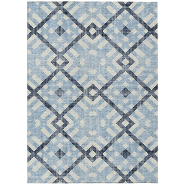 HomeRoots 5' Geometric Indoor Outdoor Area Rug in Sky Blue, Navy, and Ivory - Stylish, Washable & Durable Design 8' X 10' 578445