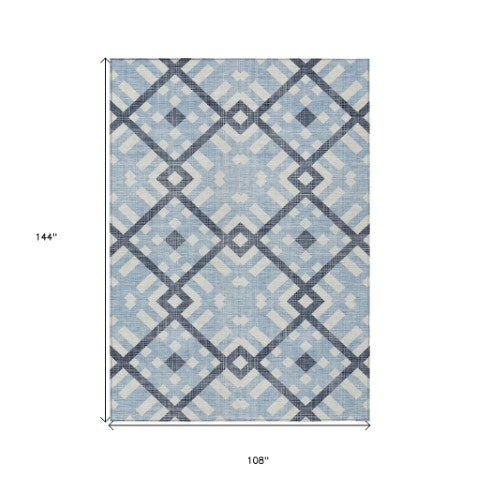 Homeroots 3' Artichoke Green Geometric Washable Area Rug - Perfect For Indoor And Outdoor Spaces, Durable Design 9' X 12' Polyester 578446