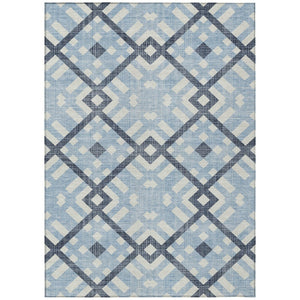 HomeRoots 5' Geometric Indoor Outdoor Area Rug in Sky Blue, Navy, and Ivory - Stylish, Washable & Durable Design 10' X 14' 578447