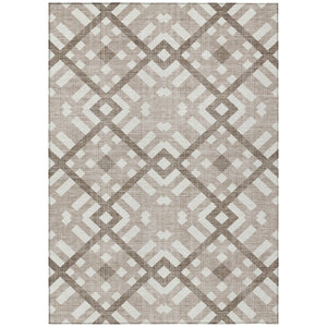 HomeRoots 9' Stylish Taupe Brown and Ivory Geometric Area Rug for Indoor and Outdoor High-Traffic Spaces 9' X 12' 578452