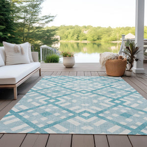 Homeroots 3' Artichoke Green Geometric Washable Area Rug - Perfect For Indoor And Outdoor Spaces, Durable Design 3' X 5' Polyester 578454