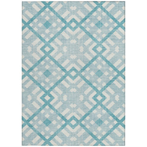 Homeroots 3' Artichoke Green Geometric Washable Area Rug - Perfect For Indoor And Outdoor Spaces, Durable Design 5' X 8' Polyester 578455