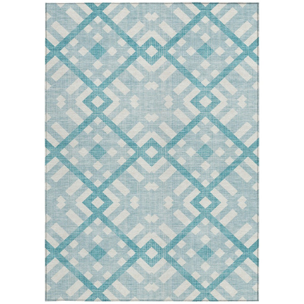 Homeroots 3' Artichoke Green Geometric Washable Area Rug - Perfect For Indoor And Outdoor Spaces, Durable Design 5' X 8' Polyester 578455
