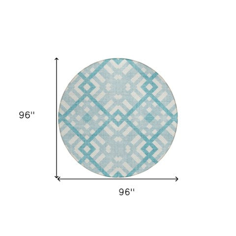 Homeroots 3' Artichoke Green Geometric Washable Area Rug - Perfect For Indoor And Outdoor Spaces, Durable Design 8' Round Polyester 578456