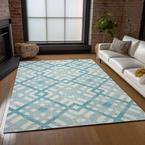Homeroots 3' Artichoke Green Geometric Washable Area Rug - Perfect For Indoor And Outdoor Spaces, Durable Design 8' X 10' Polyester 578457